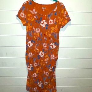 Isabel Maternity Side Ruched Orange w/floral dress